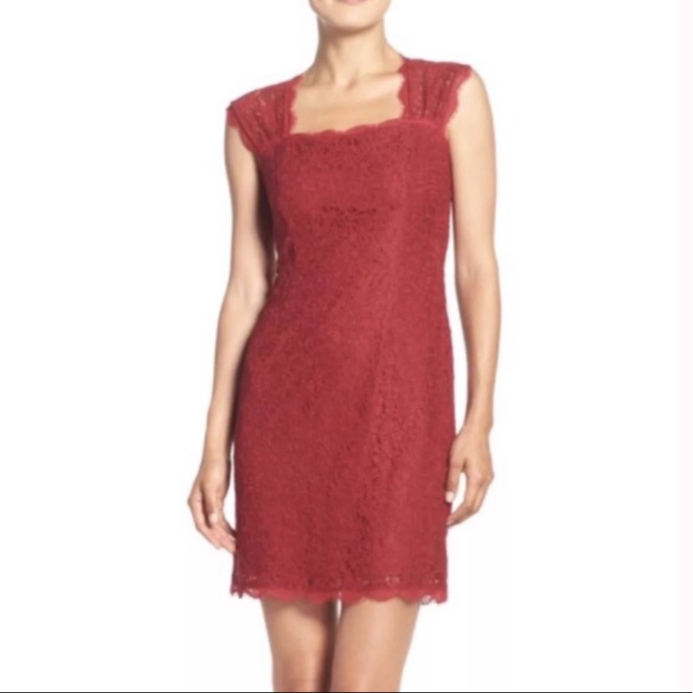Adrianna Papell Lace Sheath Dress Red